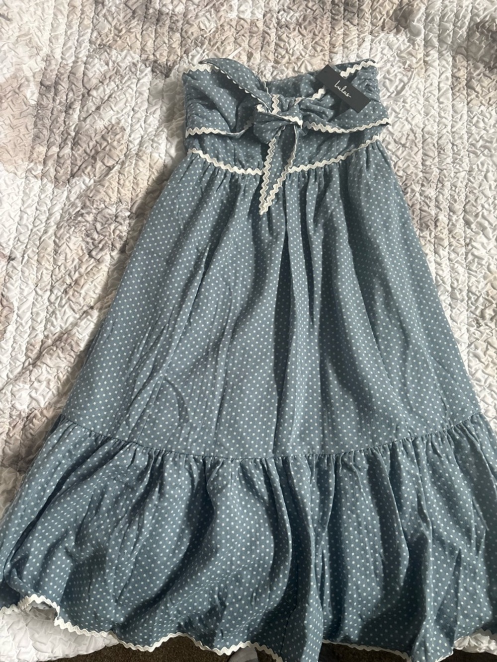 Lulus Blue Polka Dot Dress with Bow Trim